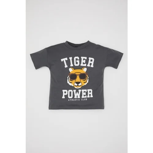 Defacto Baby Boy Crew Neck Tiger Patterned Short Sleeve T-Shirt