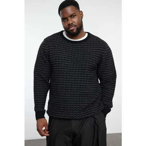 Trendyol Black FL Men's Slim Crew Neck Ethnic Knitwear Plus Size Sweater