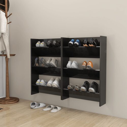 vidaXL Stenska omara za čevlje 2 kosa visok sijaj črna 60x18x90 cm Cene