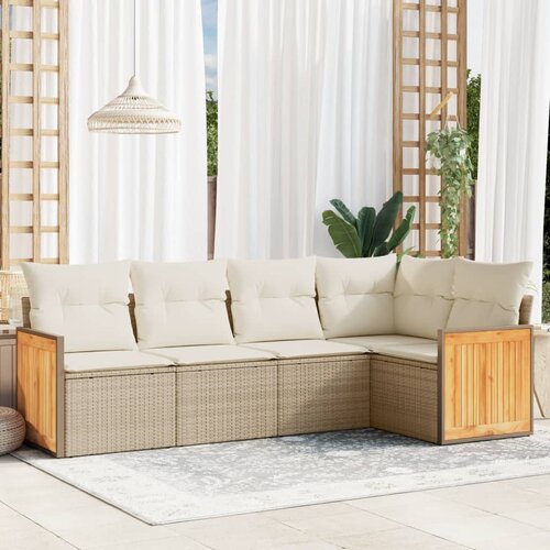 VidaXL 5-dijelni vrtni set sofa s jastucima bež od poliratana Slike