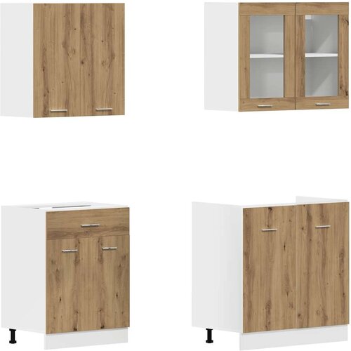  Set kuhinjskih ormarića od 4 dijela &amp;quot;Lyon&amp;quot; Artisan hrast, inženjersko drvo Slike