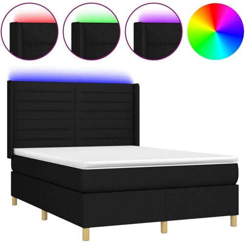  Box spring s madracem LED crni 140x200 cm od tkanine Slike
