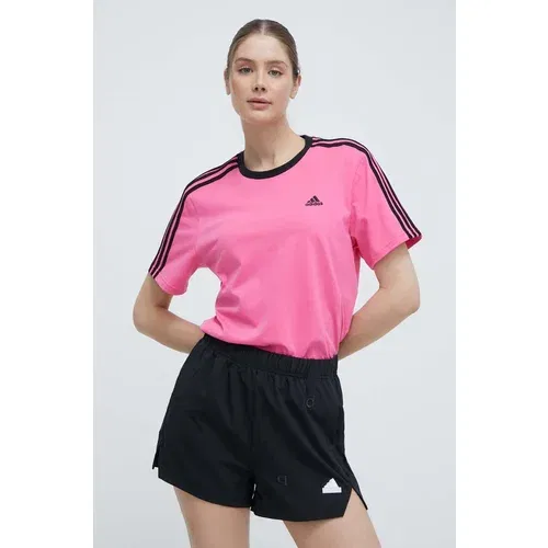 Adidas Bombažna kratka majica ženska, roza barva, IS1565