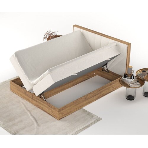 Maison de R&amp;ecirc;ve Kremno bela/v naravni barvi boxspring postelja s prostorom za shranjevanje 140x200 cm Asahi &amp;ndash; Slike