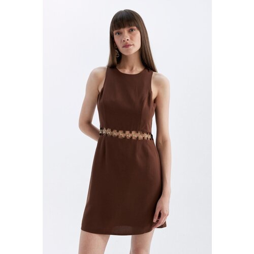 Defacto A-Line Round Neck Linen Blend Sleeveless Midi Dress Slike