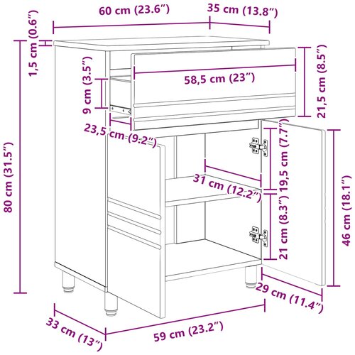  Toaletna jedinica Dimljeni hrast 60 x 35 x 80 cm Slike