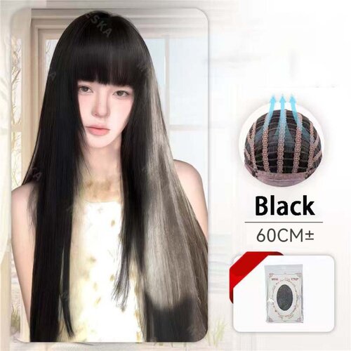 INF Polna dolga ravna lasulja 60cm z kapa - visoka temperaturna vlakna Black, (5000158234) Cene
