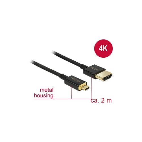 Delock HDMI priključni kabel 2.00 m 84783 pozlaćeni kontakti crna [1x muški konektor HDMI - 1x muški konektor micro HDMI Cijene