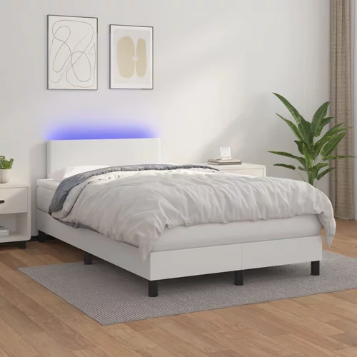 vidaXL Box spring postelja z vzmetnico LED bela 120x200cm umetno usnje