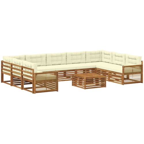  Set vanjskih sofa 10 kom. Prirodna i krem Čvrsto drvo akacije Slike
