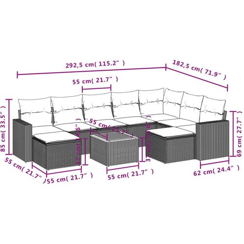 VidaXL 10-dijelni set vrtnih sofa s jastucima crni od poliratana Slike