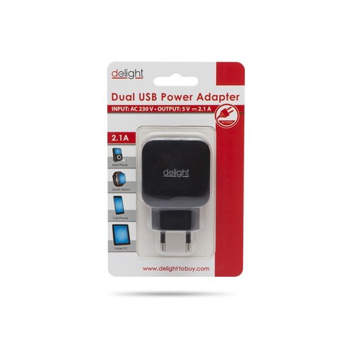 Delight Polnilec Phone - 2 USB, 5V/2,1A, črn Cene