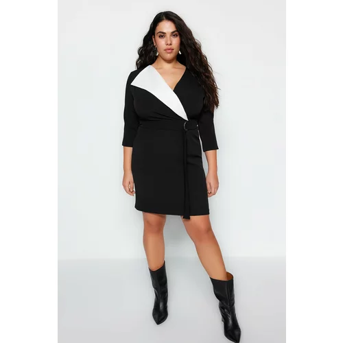 Trendyol Curve Black Belted Double Breasted Neck Mini Woven Dress