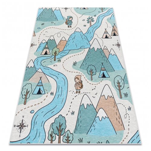 RugsX BAMBINO 61590 pralna preproga Reka, tiri, vlak za otroke protizdrsna - krem / modri 160x220 cm, (5000359128) Cene