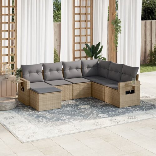 vidaXL 7-dijelni set vrtnih sofa od poliratana s jastucima bež Cijene