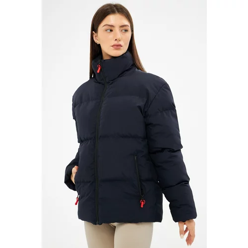 D1fference Women's Navy Blue Inflatable Winter Coat With Inner Lined Waterproof And Windproof.