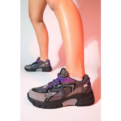 LuviShoes DUJA Black Purple Women's Multi Mesh Thick Sole Sports Sneakers Slike