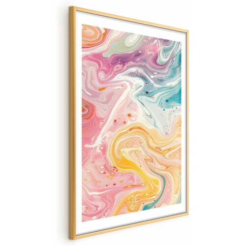  Plakat Colorful Chaos - dynamic shapes in shades of pink yellow and blue 21x30 Zlatni okvir s margom Cijene