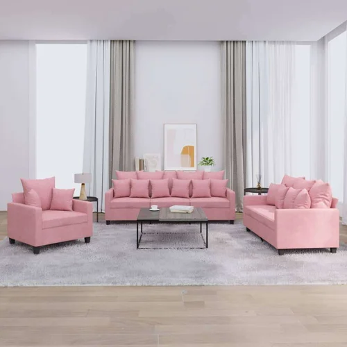  3-dijelni set sofa s jastucima ružičasti baršunasti