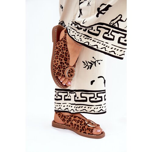 Boto Flat Sandals With Decoration Leopard Brown Haliones Cene