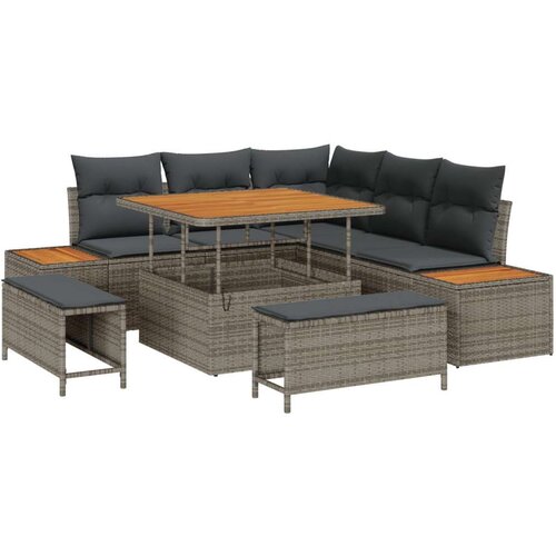  8-delni Vrtni Sofa Set s Blazinami Siva Poli Ratan Akacija Slike