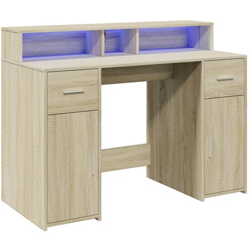  Radni stol s LED svjetlima hrast 120x55x91 cm konstruirano drvo Slike