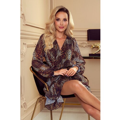 Numoco 364-2 LAUREN Chiffon dress with a neckline and frills - panther Slike