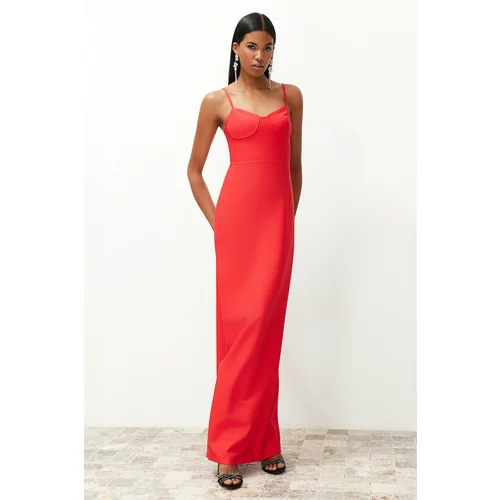Trendyol Red Chest Detailed Body-Shouldered Long Evening Evening Dress