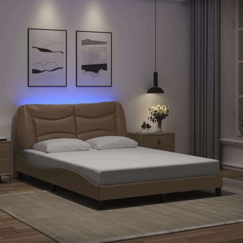  Okvir kreveta s LED svjetlom cappuccino 140x190 cm umjetna koža Slike