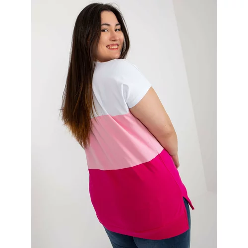 Fashion Hunters Lady's white-pink cotton blouse plus size