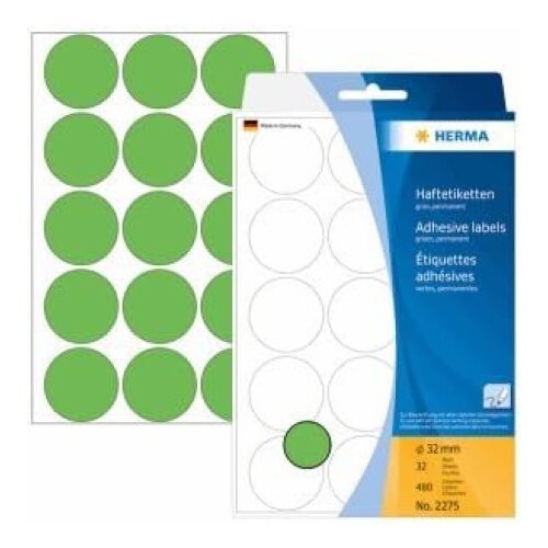 Herma kancelarijske etikete krug 32 mm 1/480 zelena ( 02H2275 ) Slike