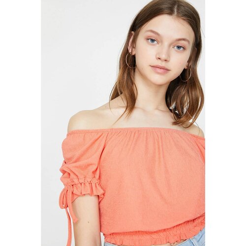Koton Women's Pink Off The Shoulder Short Sleeve T-Shirt Cene