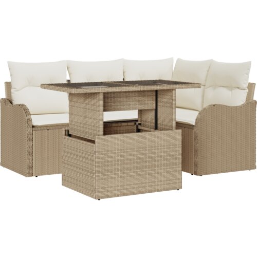 VidaXL Set od 5 vrtnih sofa s jastučićima Bež Poli Ratan Slike