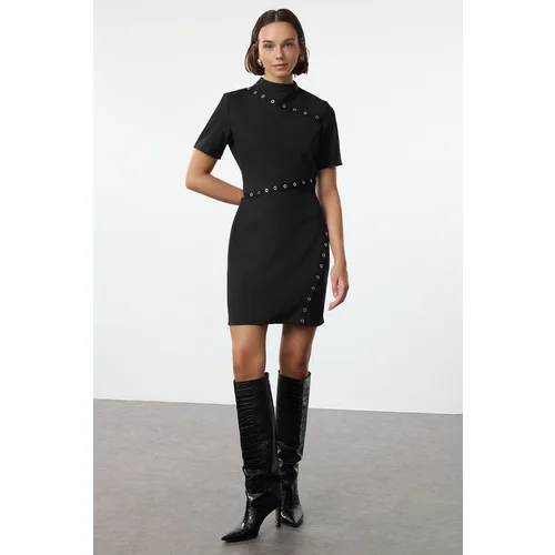 Trendyol Black Eyelet Detailed Bodycon Mini Woven Dress