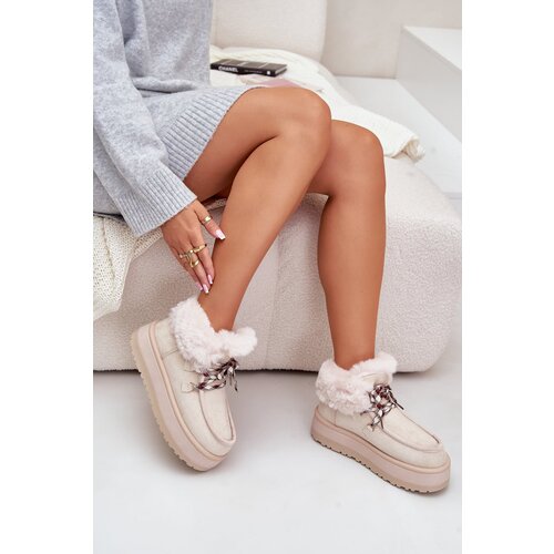 FB2 Low women's snow boots on a platform with fur light beige Neathren Cijene