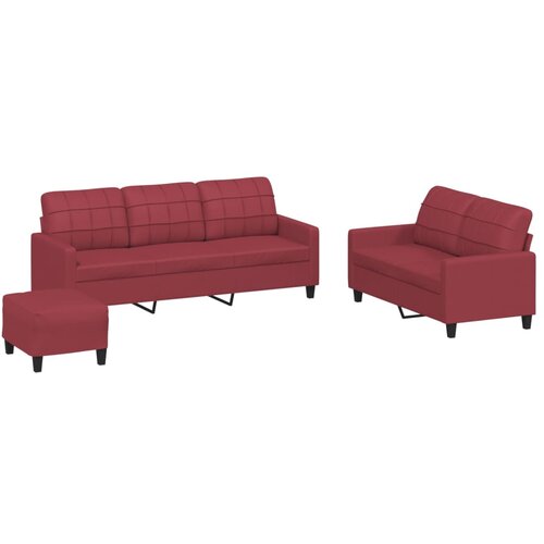 Maison Chic Sedežna garnitura - kavč 3-delna z blazinami vinsko rdeče umetno usnje, (21729417) Cene