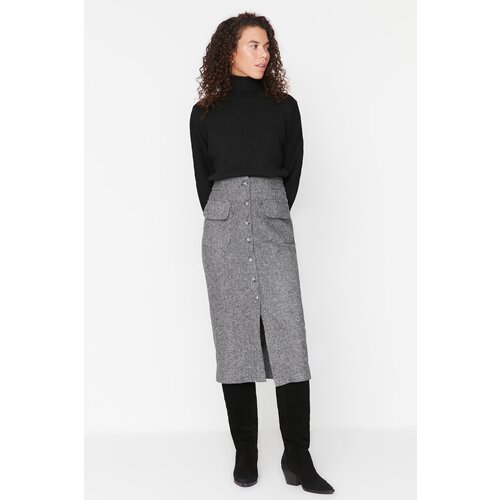 Trendyol Gray Pocket Detailed D-Putting and Stamped Fabric Midi Skirt Slike