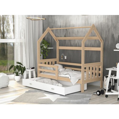 Domek drveni dečiji krevet 2 - svetlo drvo - 190x80 cm Slike
