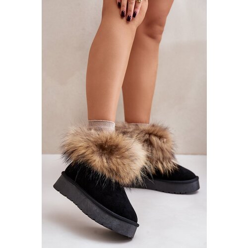 Kesi Leather snow boots on a platform with fur black avirisa Slike