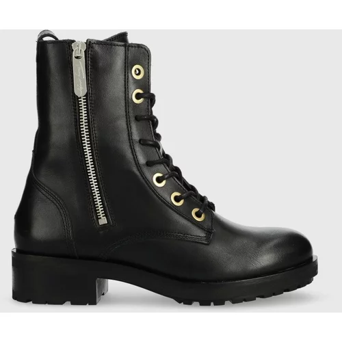 Tommy Hilfiger Kožne čizme Th Essentials Biker Boot za žene, boja: crna, ravna potpetica, s toplom podstavom