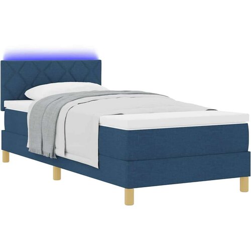  LED Box Spring Krevet s madracem Plava 90 x 200 cm tkanina - Plava 90 x 200 cm Dizajn dijamantskih blokova Slike
