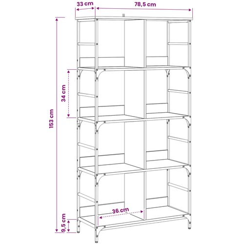  Polica Crni hrast 78,5 x 33 x 153 cm metal PB Slike