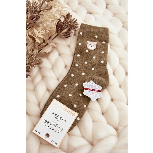 Kesi Women's insulated socks with polka dots and teddy bears, green Slike