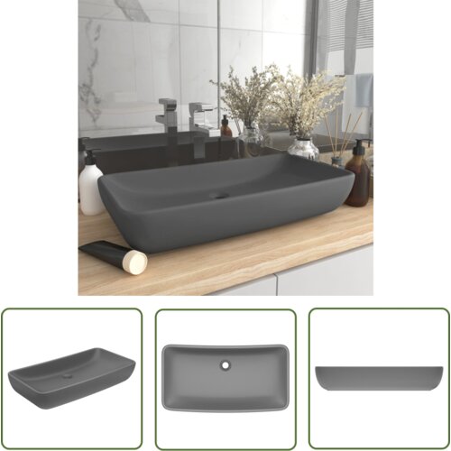 The Living Store Razko&amp;scaron;en umivalnik pravokoten mat temno siv 71x38 cm keramičen - Razko&amp;scaron;en Umivalnik, (21744868) Slike