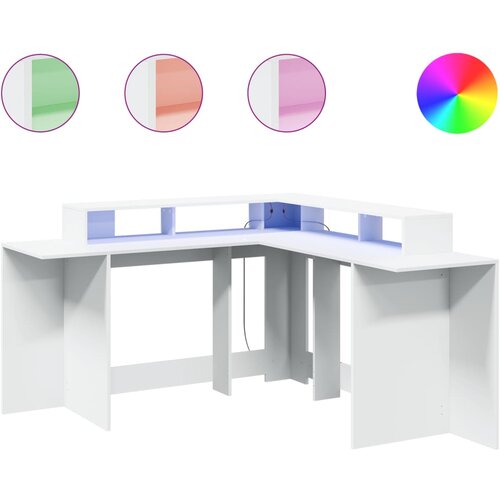 Maison Chic Pisalna miza - pisarni&amp;scaron;ka miza - Računalni&amp;scaron;ka miza z LED lučkami bela 152x152x91 cm inženirski les, (21785411) Slike