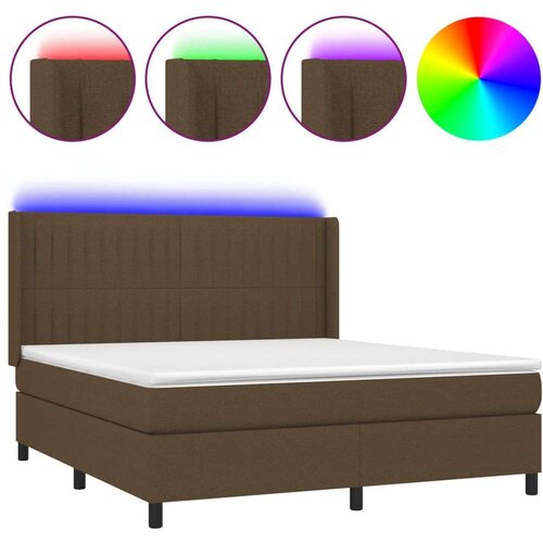  Krevet box spring s madracem LED tamnosmeđi 180x200 cm tkanina Slike