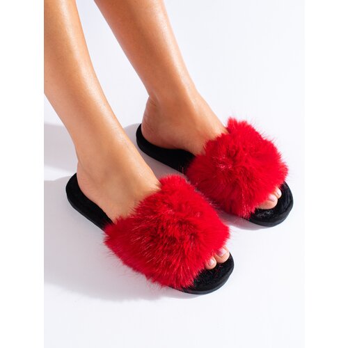 SHELOVET women's red fur slippers Slike