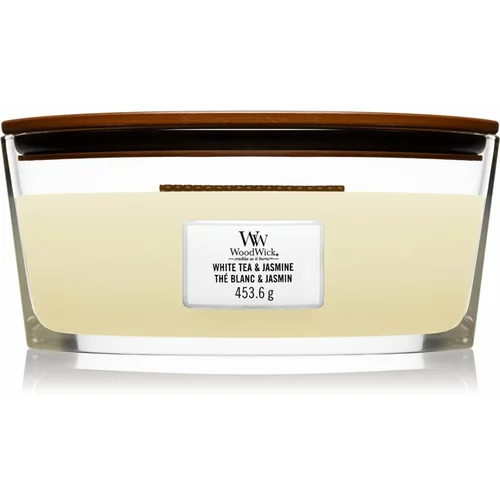 WoodWick White Tea & Jasmine mirisna svijeća s drvenim fitiljem (hearthwick) 453.6 g
