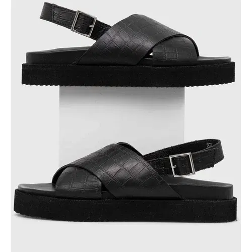 Answear Lab Kožne sandale za žene, boja: crna, s platformom