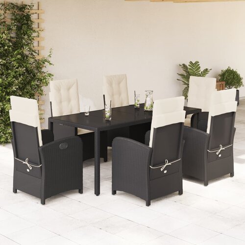  7-dijelni vrtni blagovaonski set s jastucima crni od poliratana Crna 190 cm table length Cene